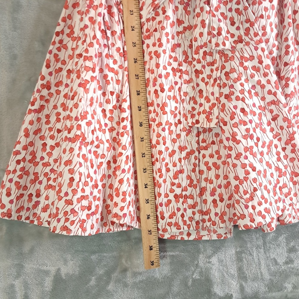 Lands' End Cotton Poplin Belted Button Front Floral Shirt Dress Godets Size L - Picture 9 of 9